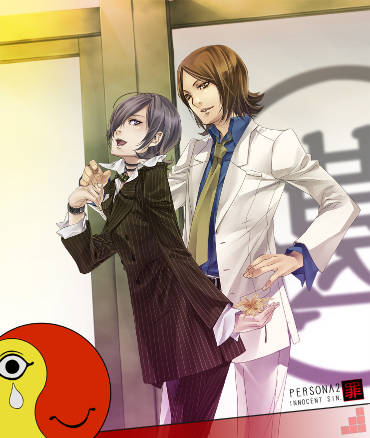 2boys, atlus, black_eyes, black_hair, brown_eyes, brown_hair, cosplay, devil_summoner_(series)