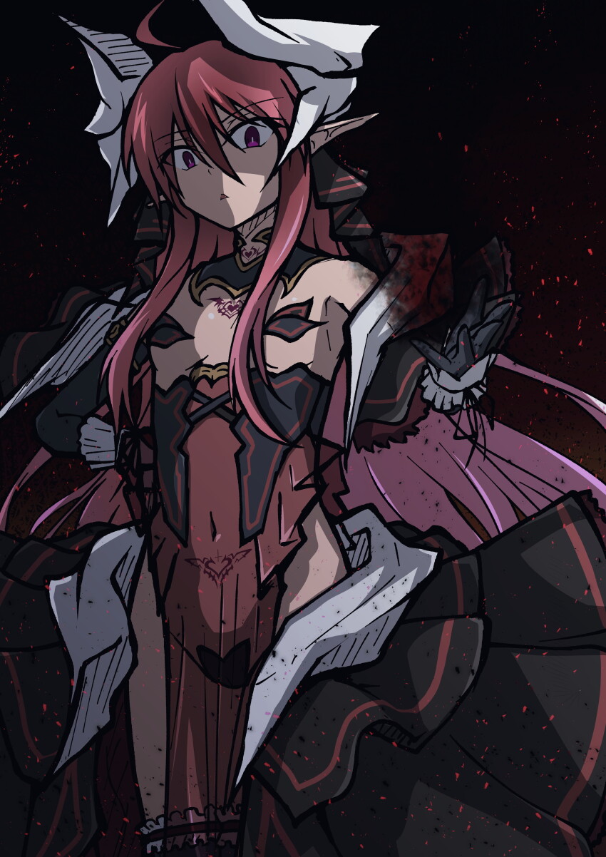 1girl, absurdres, ahoge, aoi_tabane, bare_shoulders, black_gloves, black_skirt, breasts