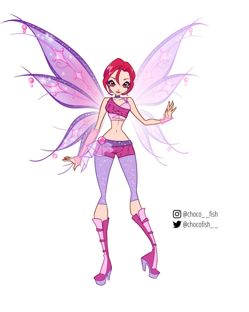 1girl, arm_warmers, bad_id, bad_twitter_id, bare_shoulders, believix, boots, chocofish