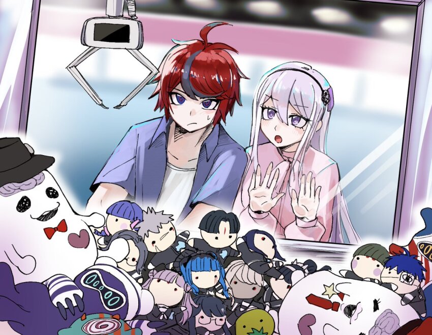 1boy, 1girl, :o, against_glass, ahoge, amemiya_darumi, aotsuki_eito, black_hair