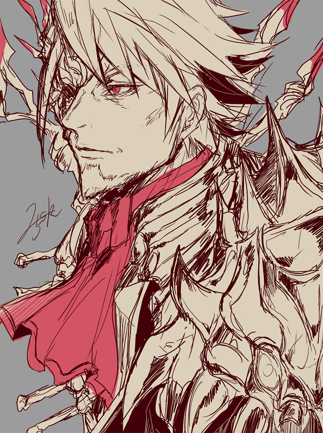 1boy, grimms_notes, male_focus, nikosuke, signature, sir_morte_(grimms_notes), sketch, solo