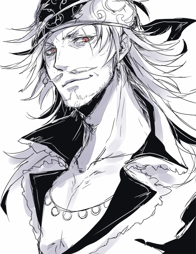 1boy, grimms_notes, john_silver_(grimms_notes), john_silver_(original)_(grimms_notes), male_focus, nikosuke, sketch, solo, upper_body