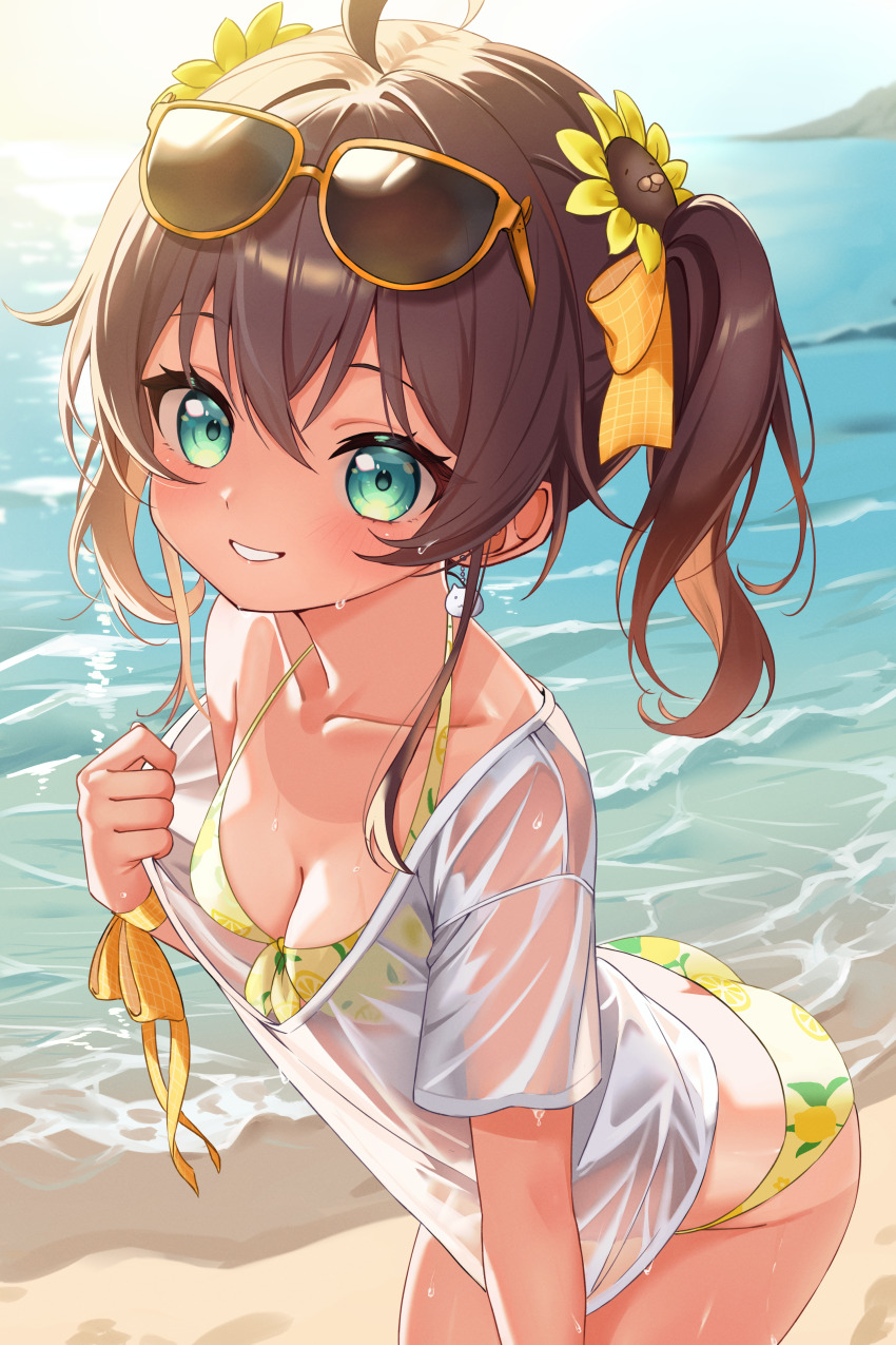 1girl, 4kimizuki, absurdres, ahoge, alternate_costume, alternate_hairstyle, aqua_eyes, ass