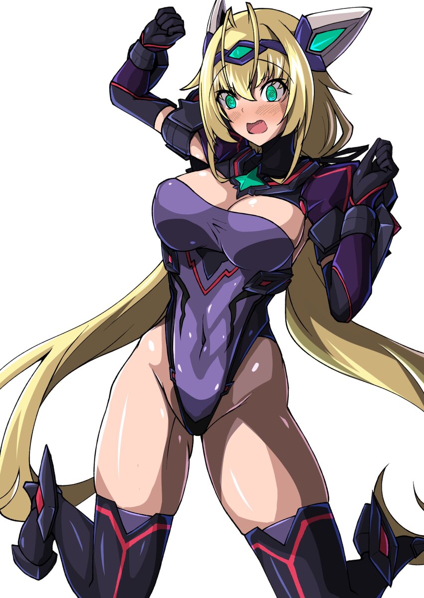 1girl, absurdres, antenna_hair, aoi_tabane, blonde_hair, blush, breasts, cleavage