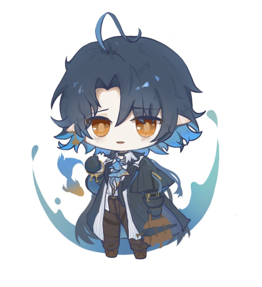 01252574, 1boy, ahoge, arknights, black_coat, black_gloves, black_hair, blue_hair