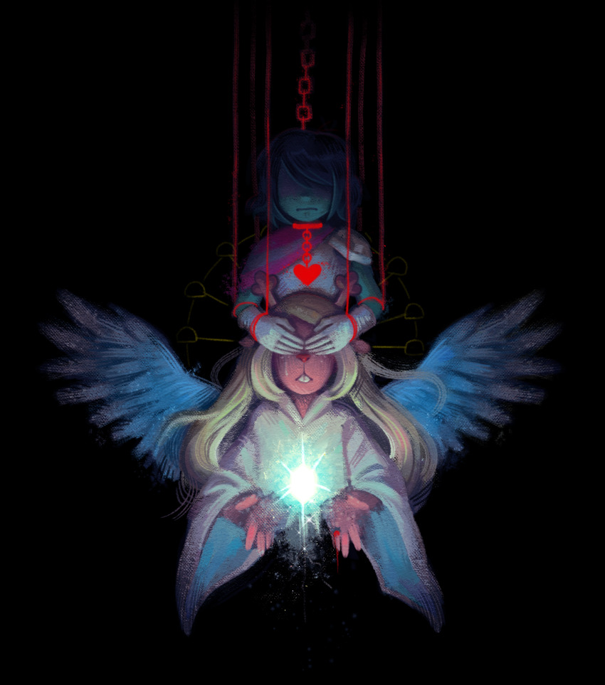 1girl, 1other, animal_ears, antlers, armor, blonde_hair, blood, blue_hair