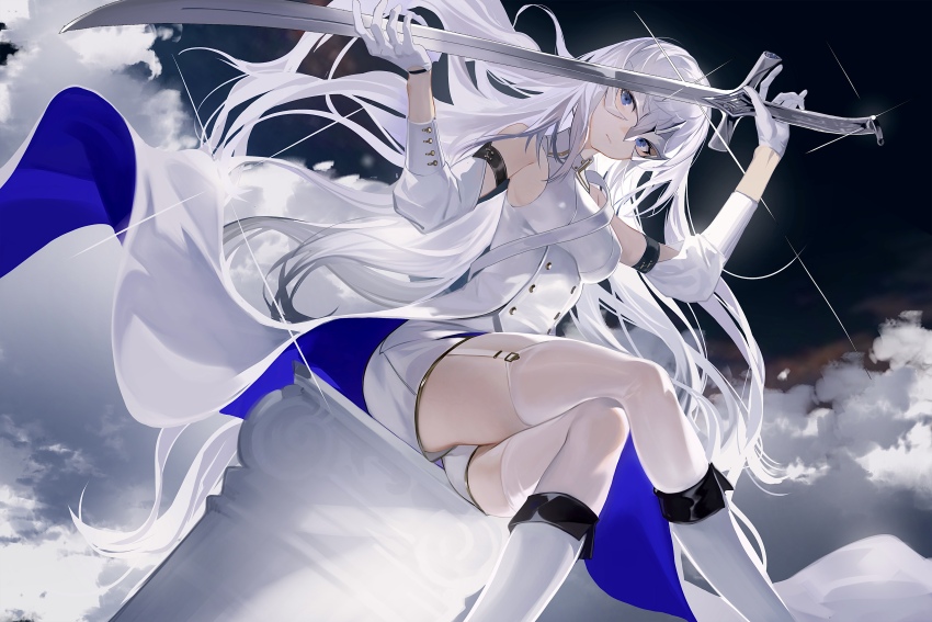 1girl, absurdres, bare_shoulders, blue_eyes, breasts, buttons, chinese_commentary, closed_mouth