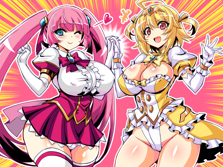 amagi_nao, arty_flare, blonde_hair, blue_eyes, bow, bowtie, breasts, cleavage