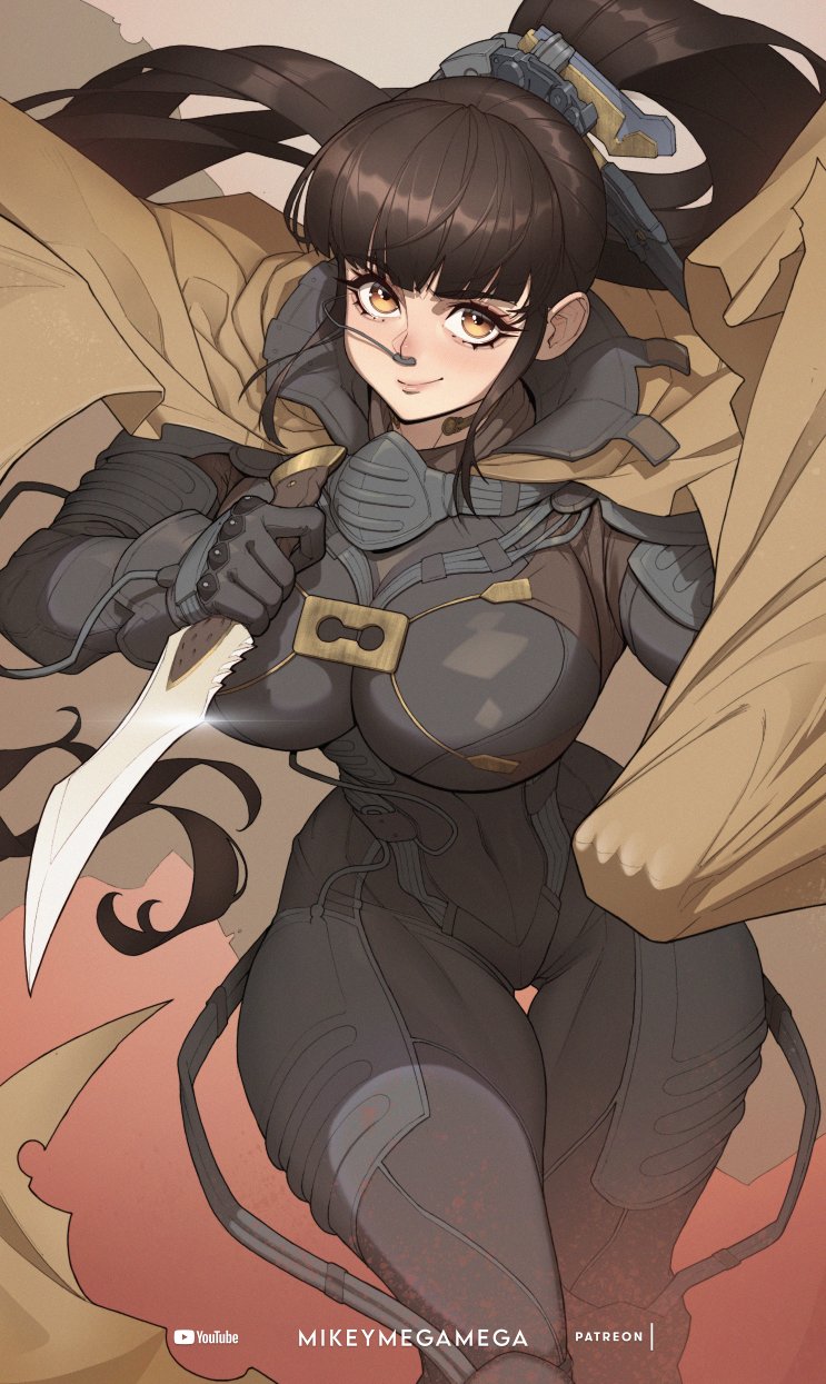 1girl, alternate_costume, black_bodysuit, bodysuit, brown_hair, dagger, dune_(2021_movie), dune_(series)