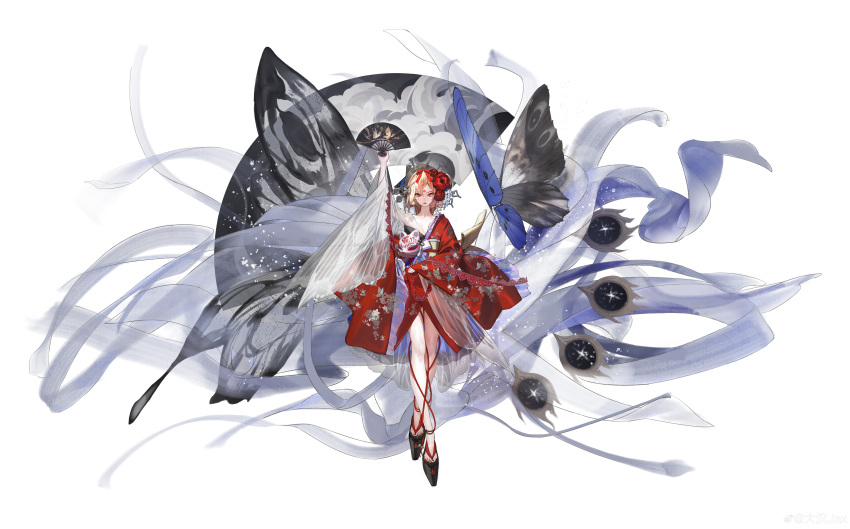 1girl, absurdres, alternate_costume, animal_print, blonde_hair, bug, butterfly, butterfly_print