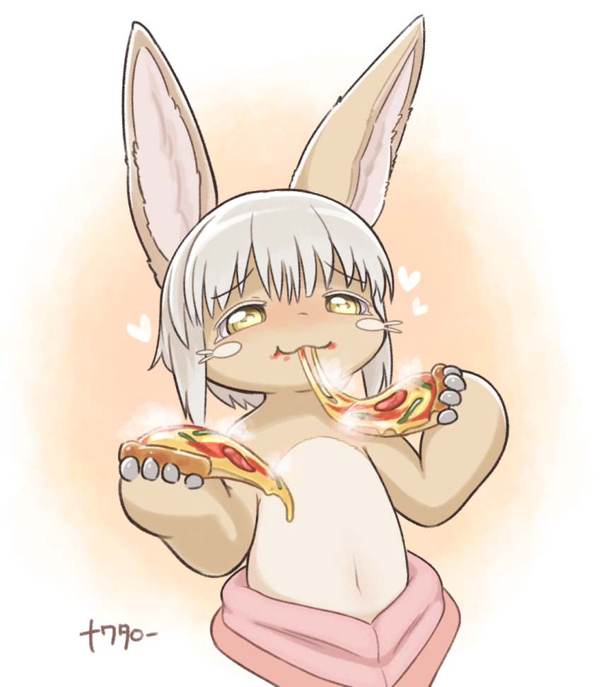 1other, :3, androgynous, animal_ears, brown_fur, eating, food, food_on_face