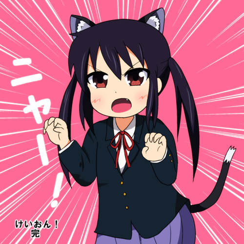1girl, animal_ears, black_hair, blush_stickers, brown_eyes, cat_ears, cat_girl, cat_tail