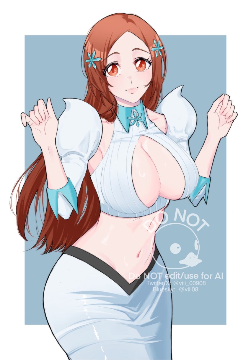 1girl, bleach, bleach:_sennen_kessen-hen, breasts, cleavage, cleavage_cutout, clothing_cutout, detached_sleeves