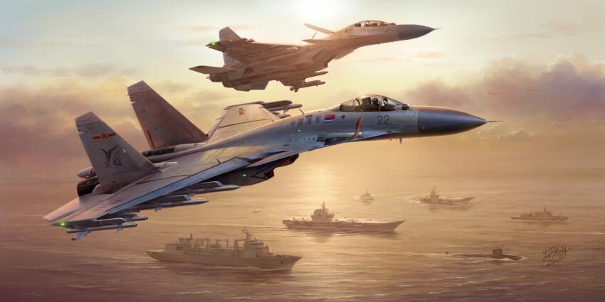 1other, aircraft, aircraft_carrier, airplane, canards, chinese_text, fighter_jet, highres