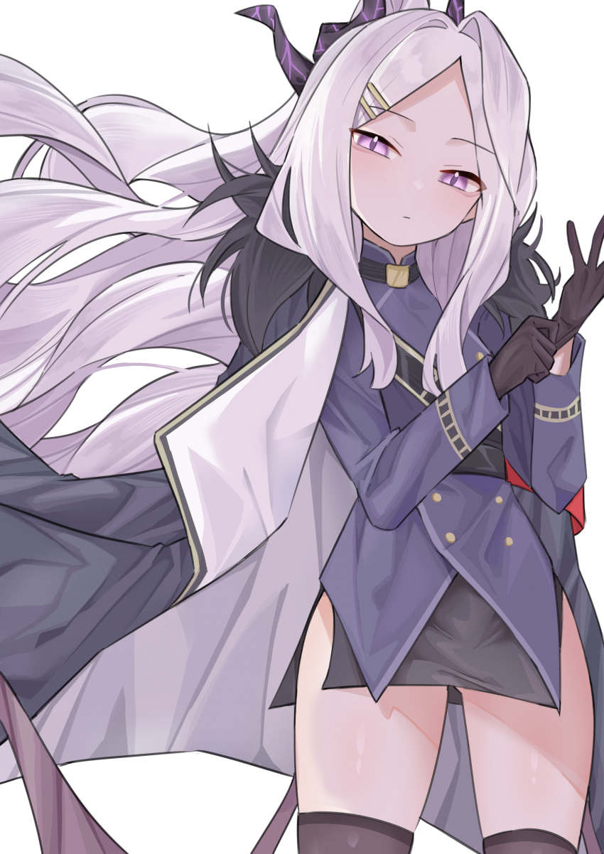 1girl, absurdres, ahoge, ahti, armband, black_coat, black_gloves, black_skirt