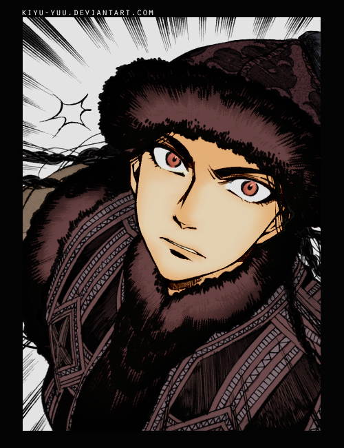 1boy, azel_halgal, black_hair, braid, brown_coat, brown_hair, coat, commentary