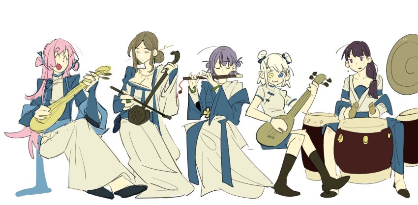 5girls, bang_dream!, bang_dream!_it's_mygo!!!!!, black_shoes, blue_eyes, blue_jacket, breasts, brown_hair