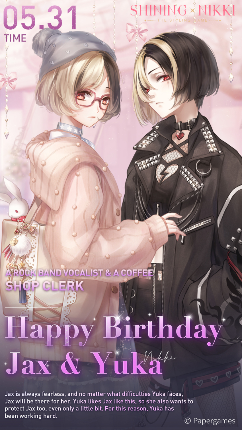 2girls, black_choker, black_hair, black_shirt, black_shorts, blonde_hair, blurry, blurry_background