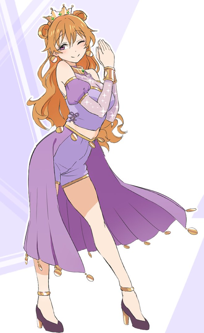 1girl, ;), blush, breasts, brown_hair, butterfly_(love_live!), cleavage, commentary