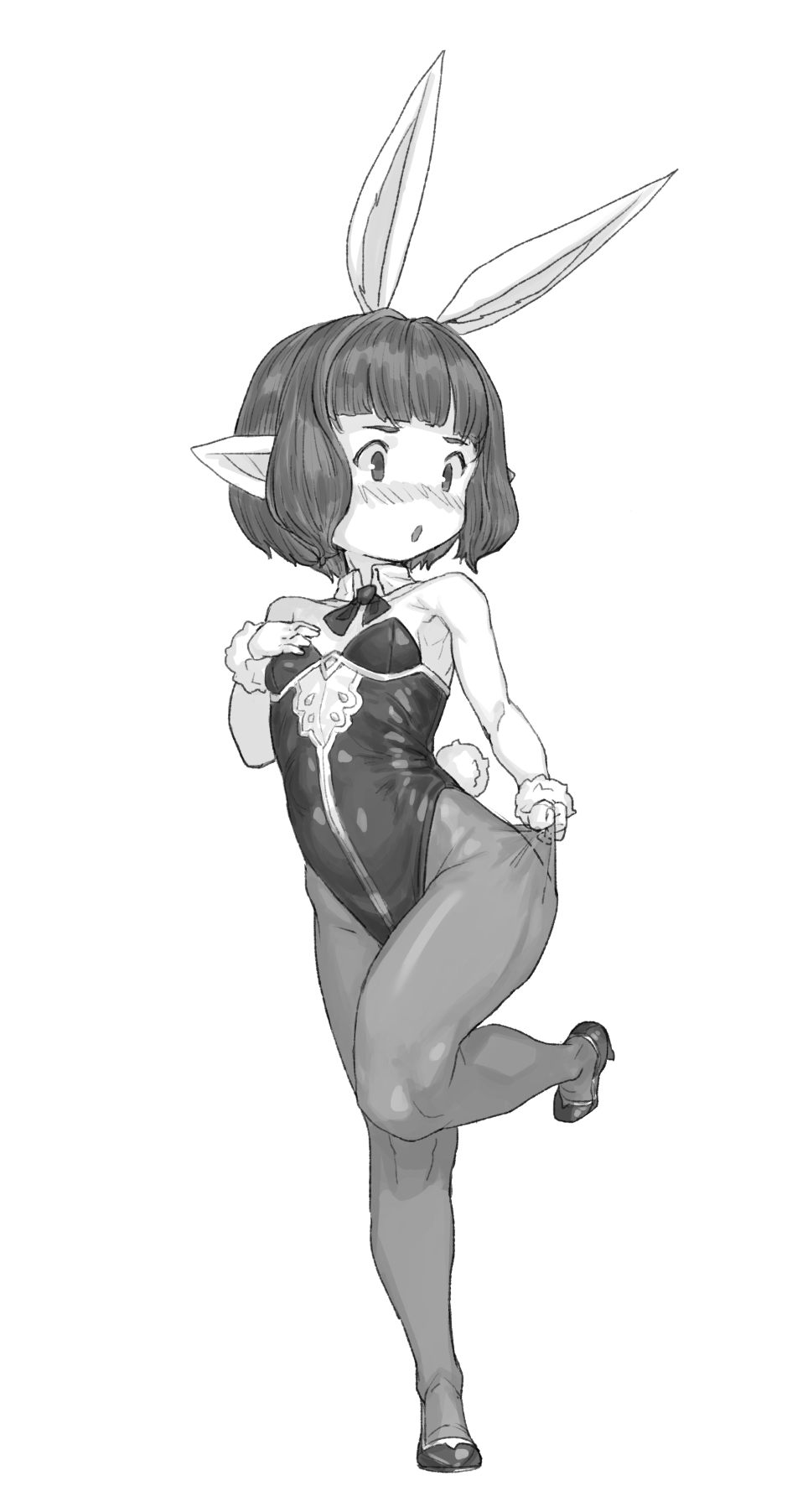 1girl, animal_ears, blush, breasts, bridgette_(granblue_fantasy), embarrassed, fake_animal_ears, full_body