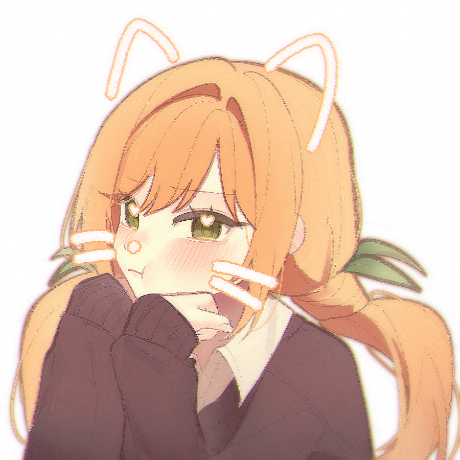 1girl, :t, blonde_hair, blush, brown_cardigan, brown_outline, cardigan, chi_kan100