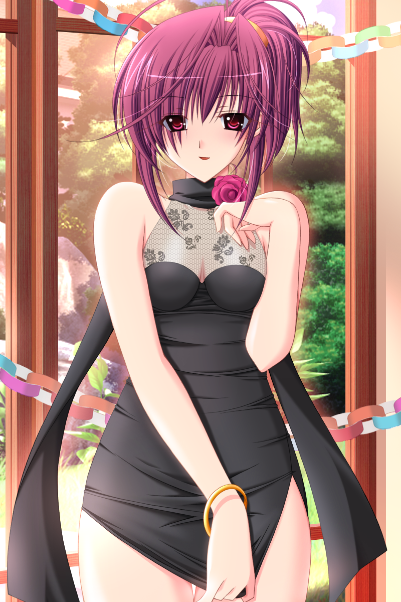 1girl, amemiya_amane, arm_up, black_dress, black_scarf, breasts, choco_chip, choker