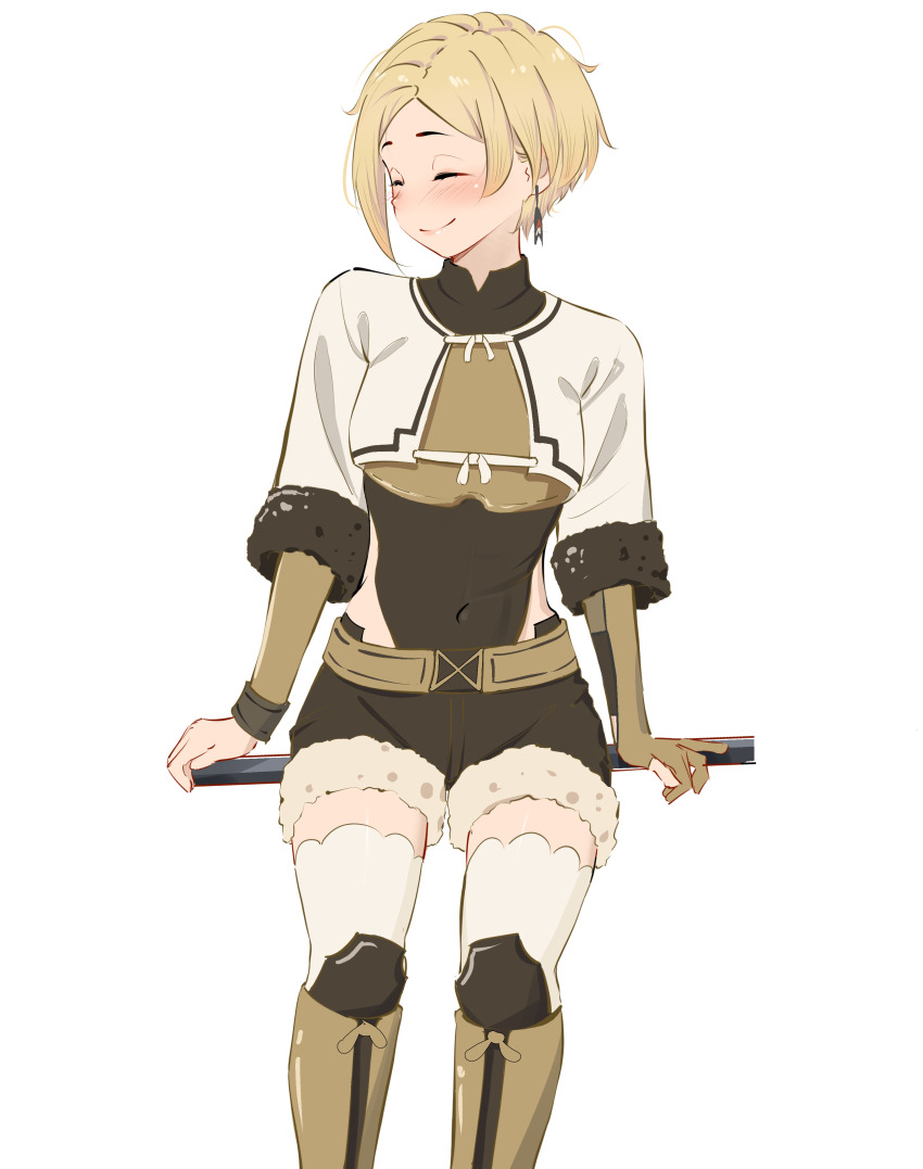 1girl, absurdres, babywipes, black_leotard, black_shorts, blonde_hair, blush, boots