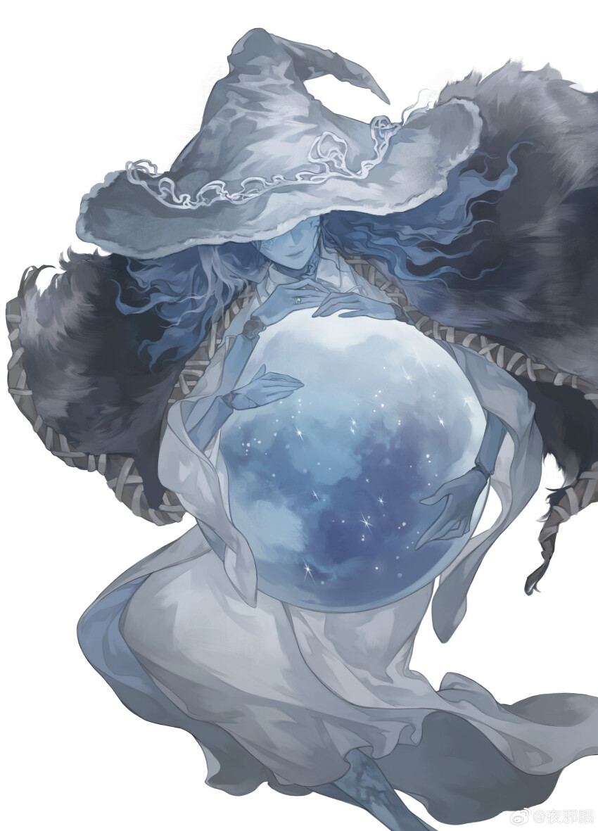 1girl, absurdres, blue_hair, blue_skin, cape, chinese_commentary, closed_mouth, colored_skin