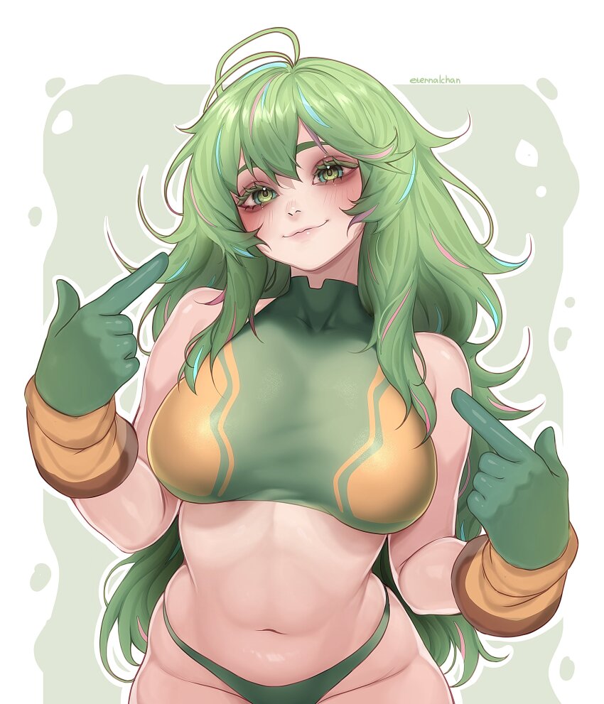 1girl, absurdres, bikini, boku_no_hero_academia, breasts, closed_mouth, colored_eyelashes, commentary