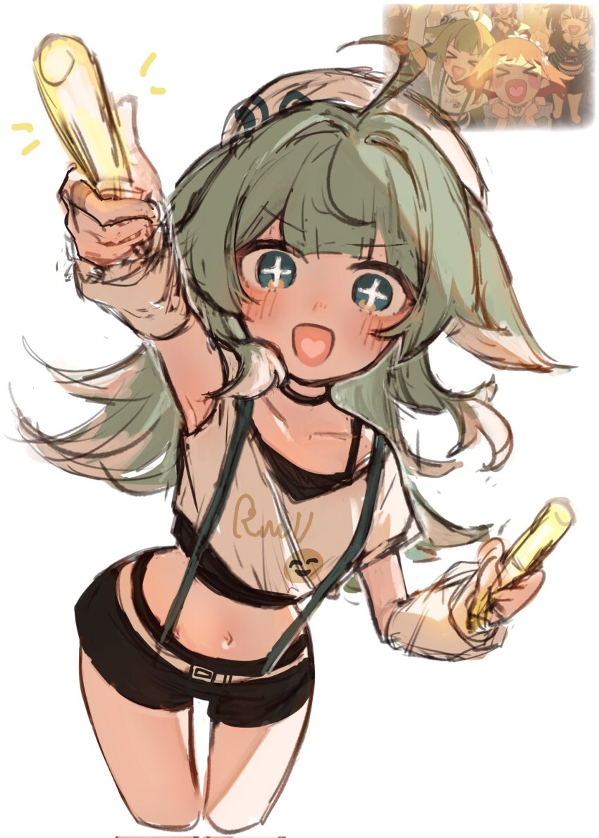 +_+, 1girl, ahoge, animal_ears, commentary_request, cropped_legs, cropped_shirt, enunu_7e