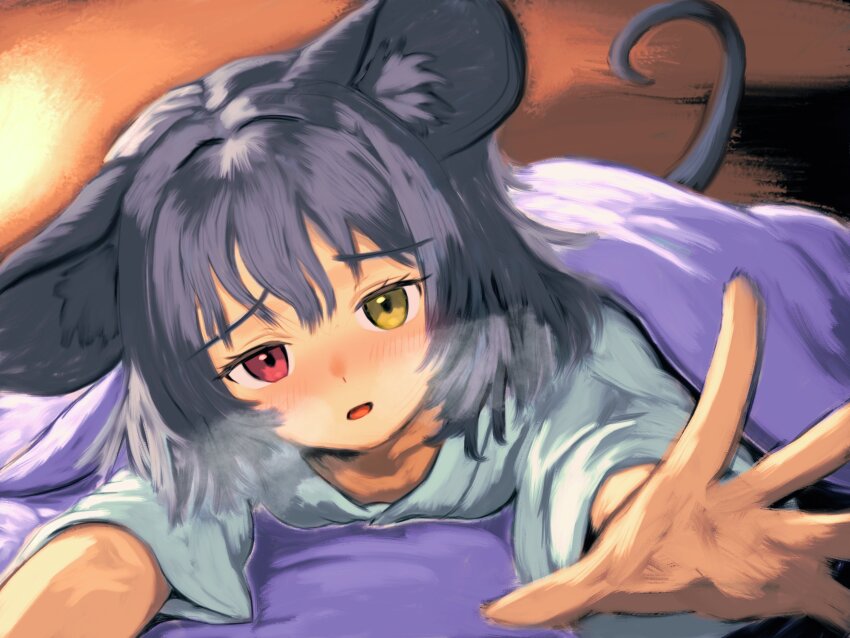 1girl, absurdres, animal_ear_fluff, animal_ears, blush, breasts, flandzen, grey_hair
