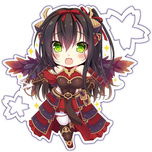 1girl, armor, bare_shoulders, black_hair, black_wings, breasts, emil_chronicle_online, green_eyes