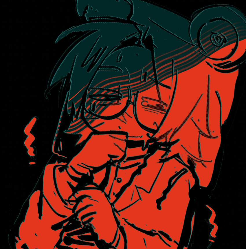 1boy, animal_hat, black_background, coat, cocobolo64588, glasses, hat, highres