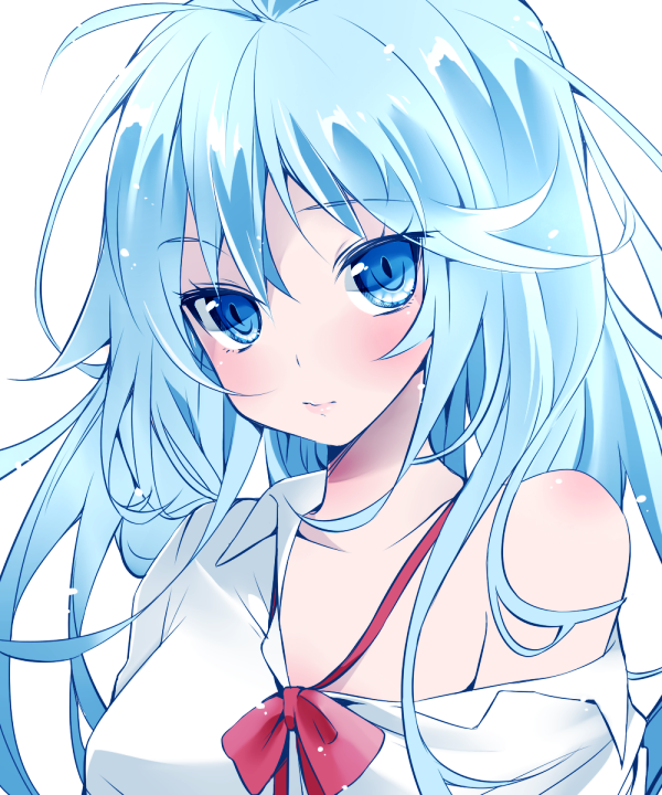 10s, 1girl, blue_eyes, blue_hair, closed_mouth, denpa_onna_to_seishun_otoko, female_focus, long_hair, matching_hair/eyes, off_shoulder, solo, touwa_erio, tyobimiru