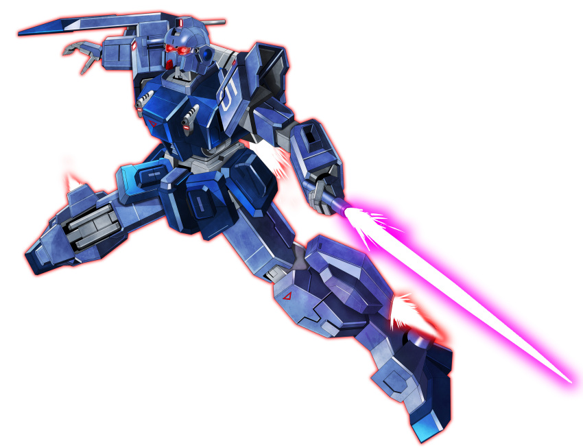 absurdres, arm_shield, assault_visor, blue_destiny_01, commentary_request, energy_sword, exhaust, gundam