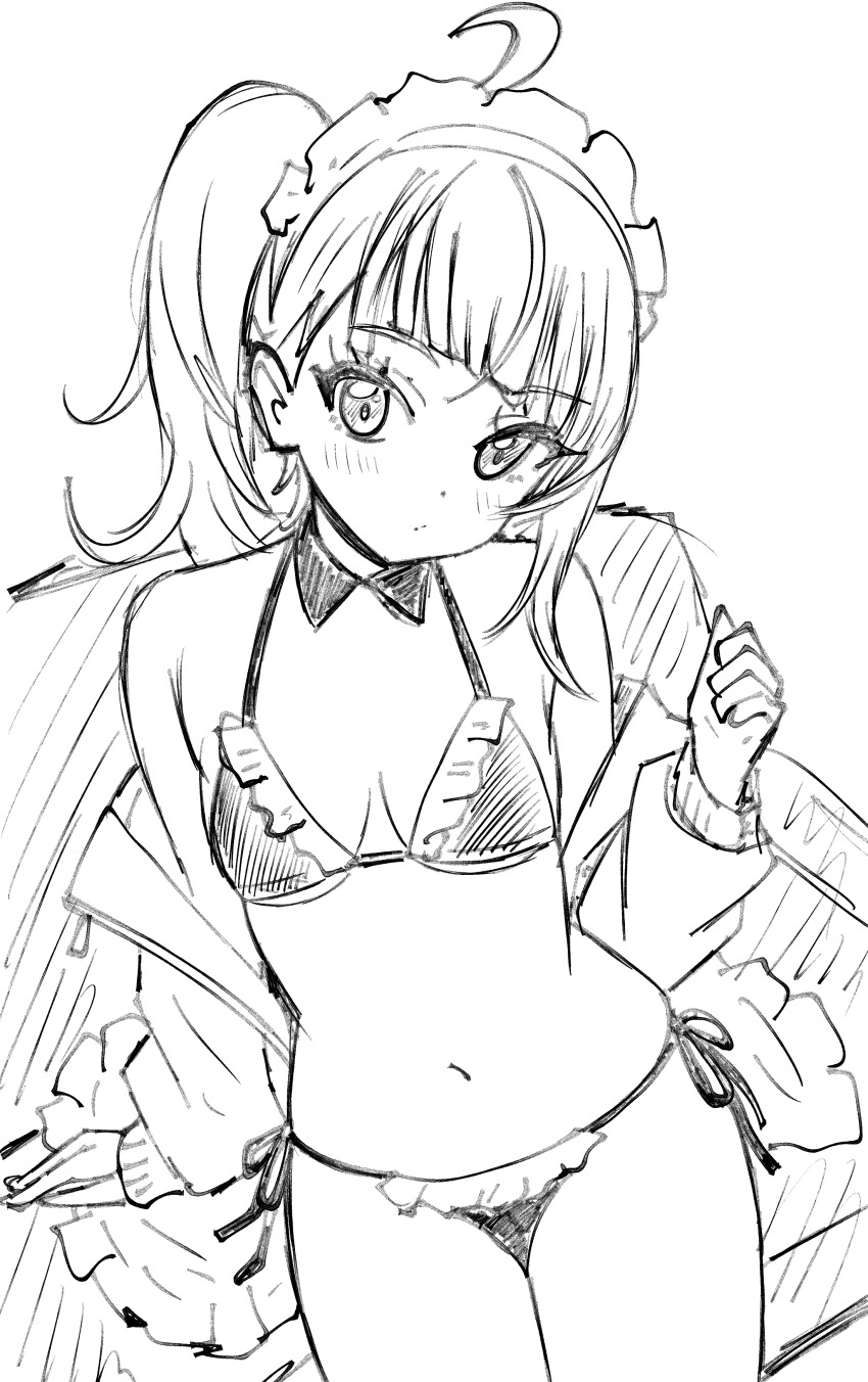 1girl, absurdres, alternate_costume, bikini, blunt_bangs, blush, breasts, cleavage