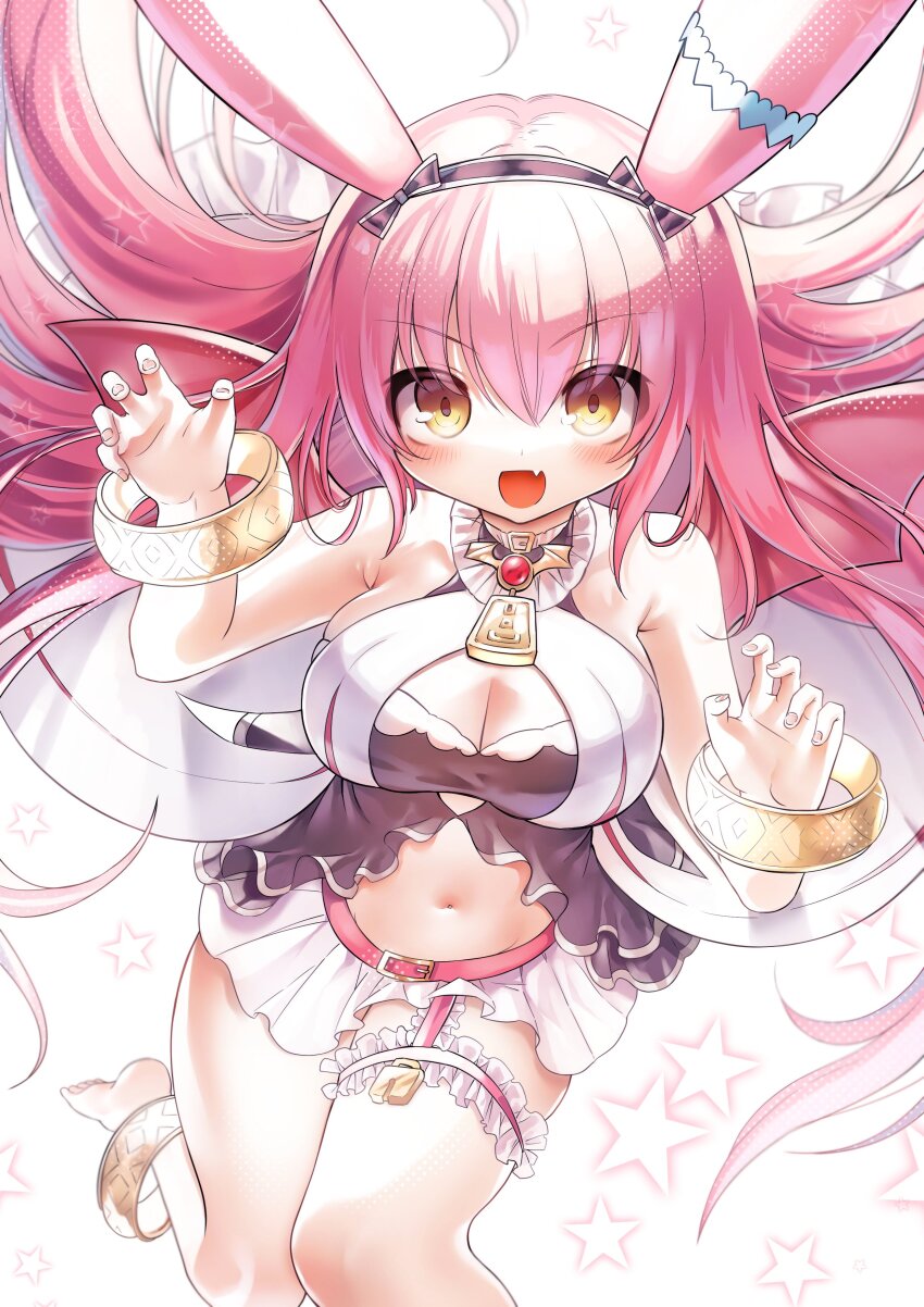 1girl, absurdres, animal_ears, bare_shoulders, barefoot, breasts, chachong_sama, cleavage