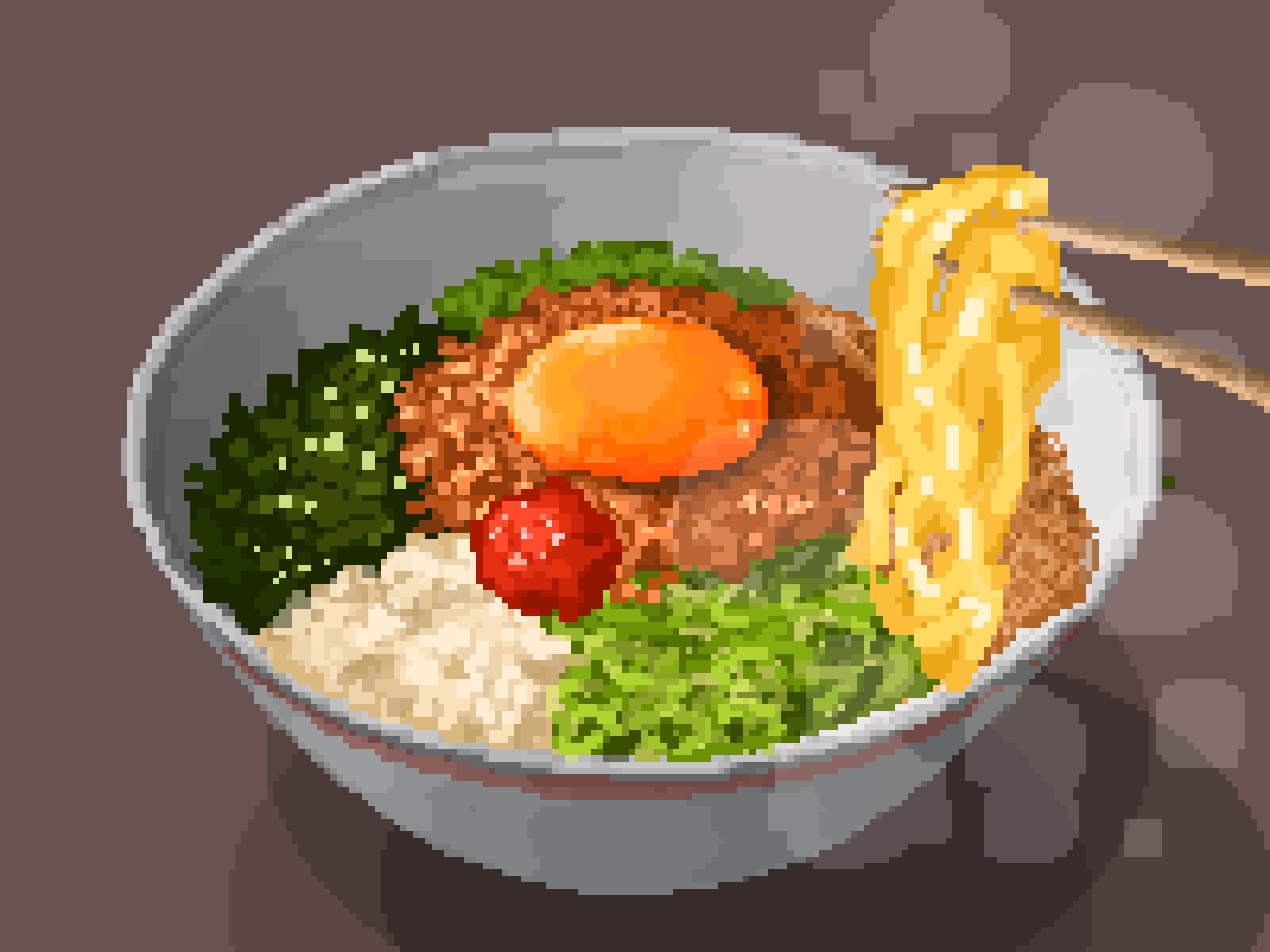 chopped_spring_onion, chopsticks, egg_yolk, food, grey_background, heimuer, highres, hisachan55cute