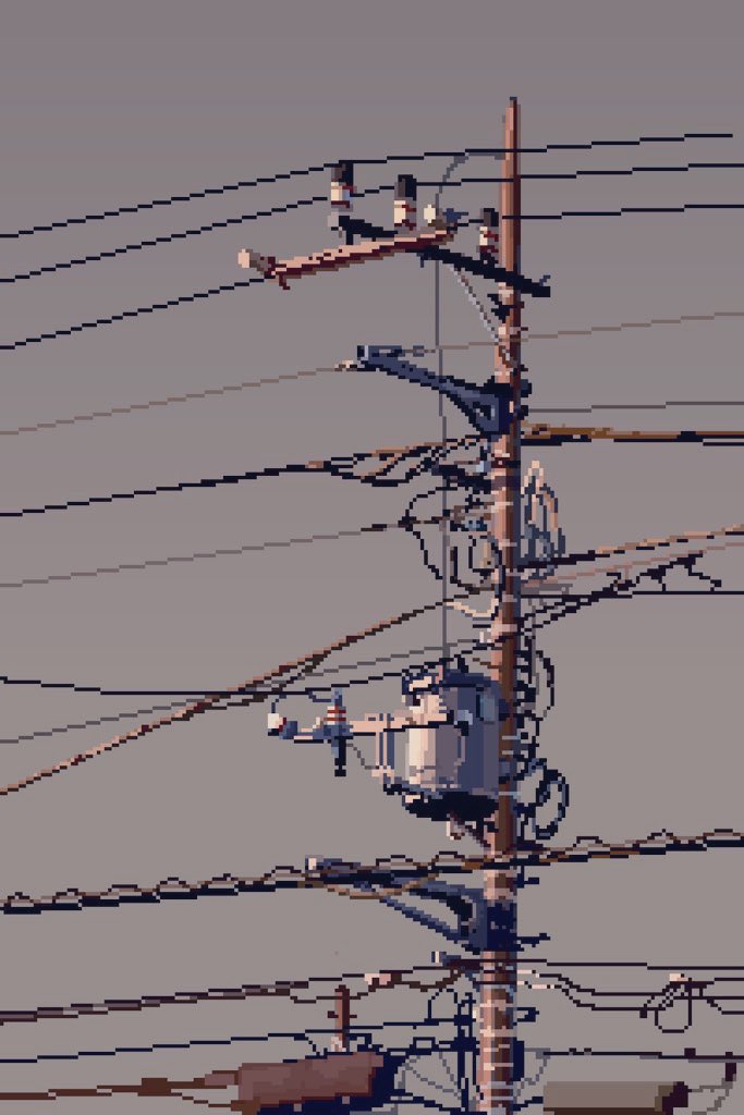 grey_sky, grey_theme, hisachan55cute, no_humans, original, outdoors, pixel_art, pole