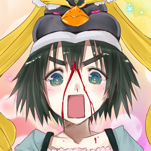 >:o, 1girl, :o, animal_hat, bad_id, bad_pixiv_id, black_hair, blood