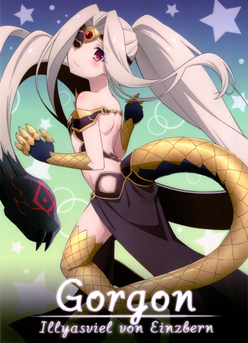 absurdres, alternate_costume, backless_outfit, blonde_hair, clear_file_(medium), clothing_cutout, eyepatch, fate/kaleid_liner_prisma_illya