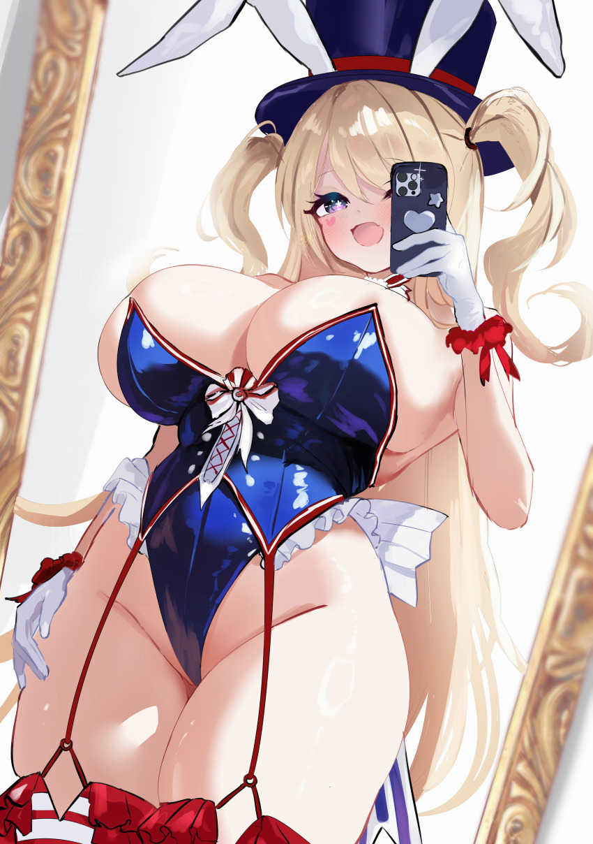 1girl, absurdres, animal_ears, azur_lane, blonde_hair, blue_leotard, blush, breasts