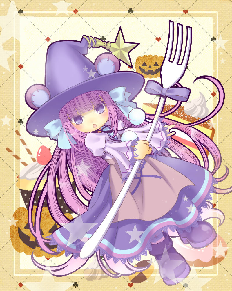 1girl, boots, cherry2317, dress, dumpty_alma, emil_chronicle_online, fork, hat