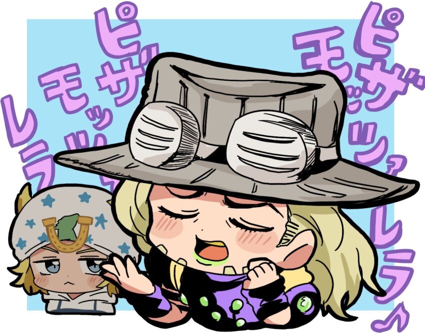 2boys, beanie, beard, blonde_hair, blue_eyes, blush, bridal_gauntlets, cheese_song_(meme)