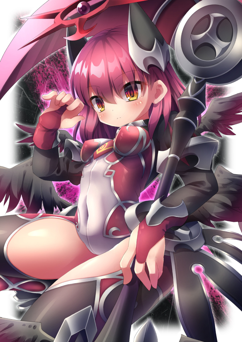 1girl, black_wings, bodysuit, breasts, covered_navel, emil_chronicle_online, hair_ornament, highres