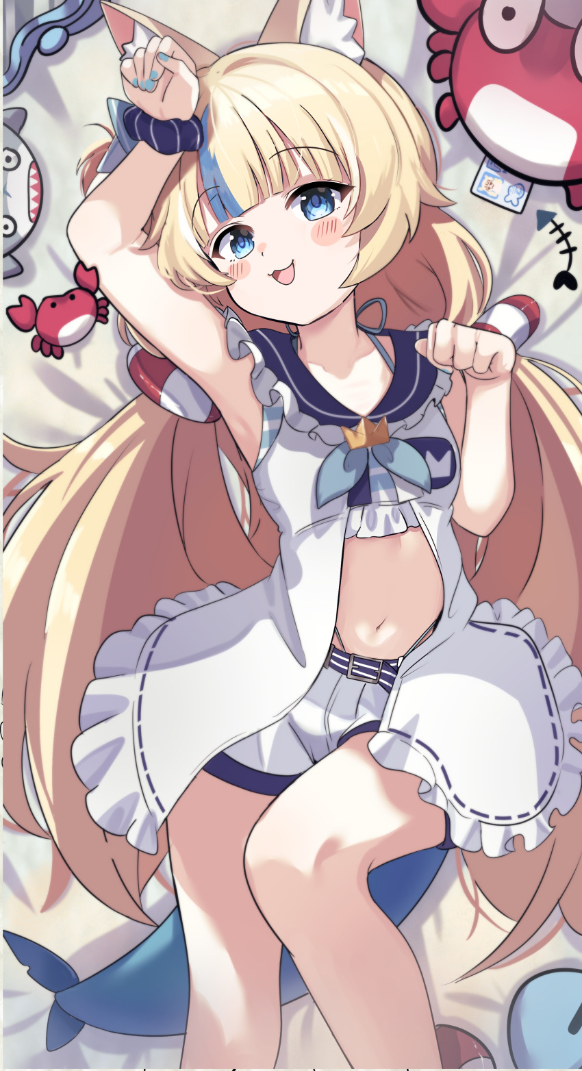 1girl, absurdres, animal_ear_fluff, animal_ears, bikini, blonde_hair, bloop_(gawr_gura), blue_bikini