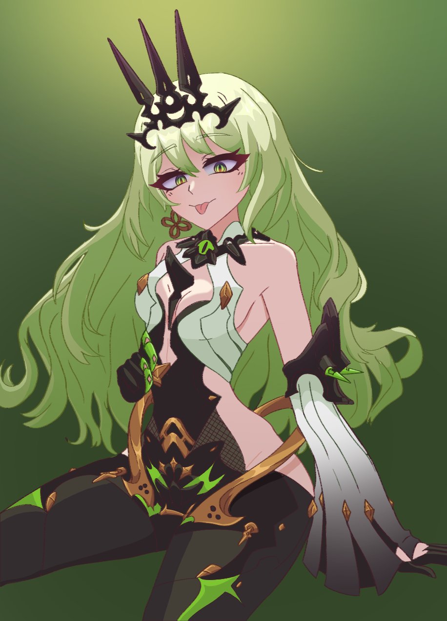 1girl, adapted_costume, black_bodysuit, black_gloves, black_tiara, bodysuit, breasts, commentary