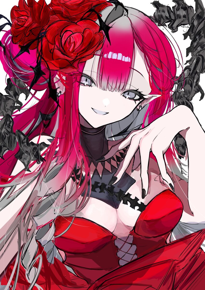 1girl, baobhan_sith_(fate), baobhan_sith_(celebratory_attire)_(fate), breasts, dress, fate/grand_order, fate_(series), flower