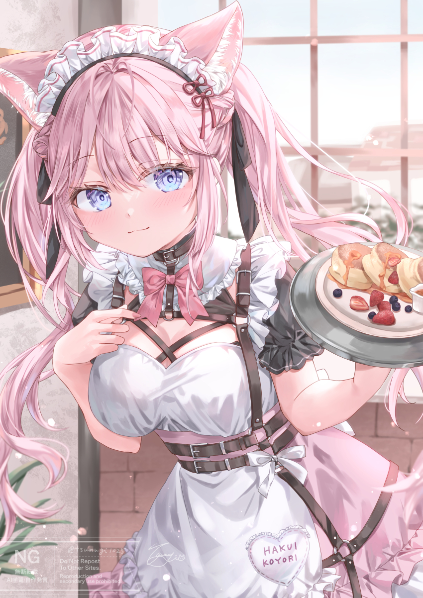 1girl, absurdres, animal_ears, blush, bow, bowtie, breasts, cleavage