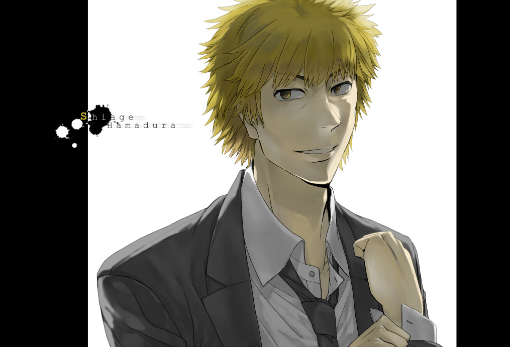 blonde_hair, formal_clothes, hamazura_shiage, inagiri_yunou, jacket, male_focus, necktie, shirt